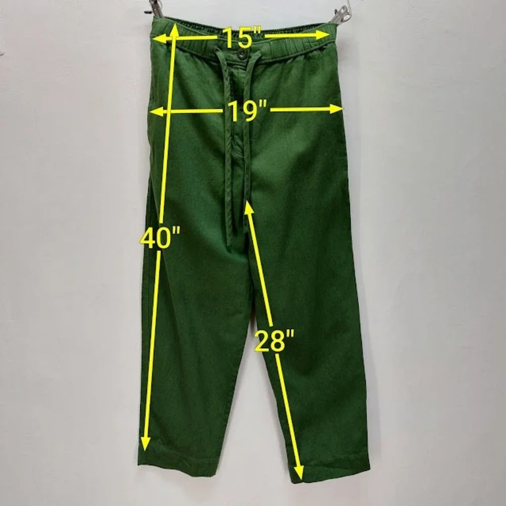 COS Elastic Waist Trousers Women's 8 Green Cotton Lyocell Linen Blend Earthy Mod
